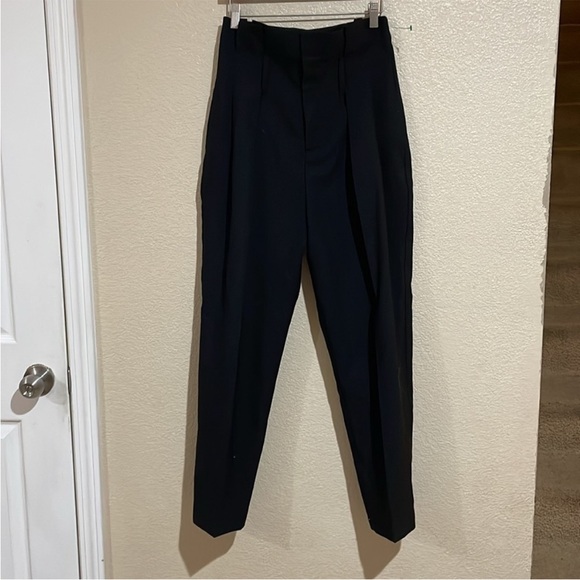 Anine Bing wool blend Yves High Waist Pleated Pants Black Size 2 - Picture 3 of 4